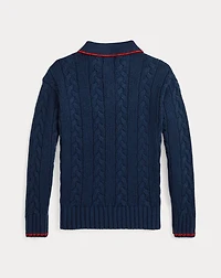 Cable-Knit Cotton Polo-Collar Sweater