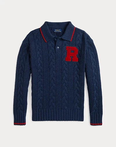 Cable-Knit Cotton Polo-Collar Sweater