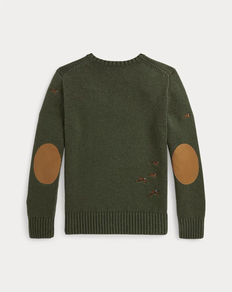 Pheasant-Embroidered Cotton-Wool Sweater