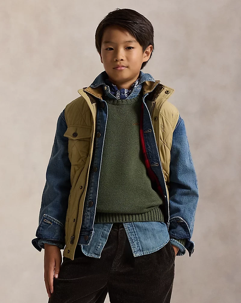 Corduroy-Trim Quilted Vest