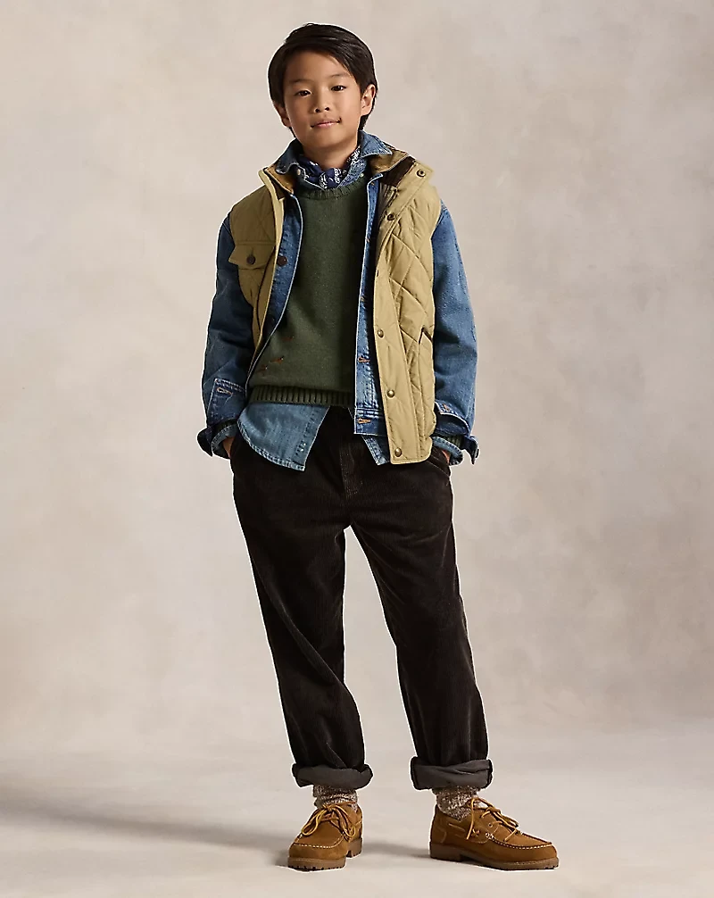 Corduroy-Trim Quilted Vest