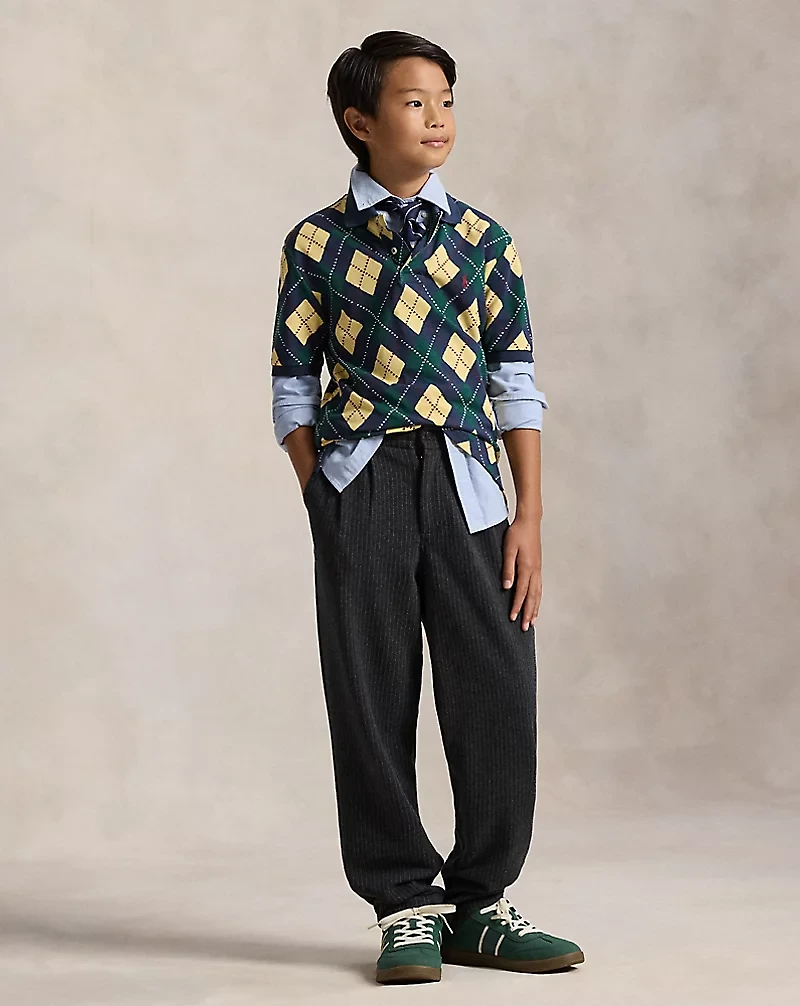 Argyle-Print Cotton Mesh Polo Shirt