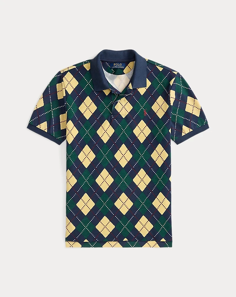 Argyle-Print Cotton Mesh Polo Shirt