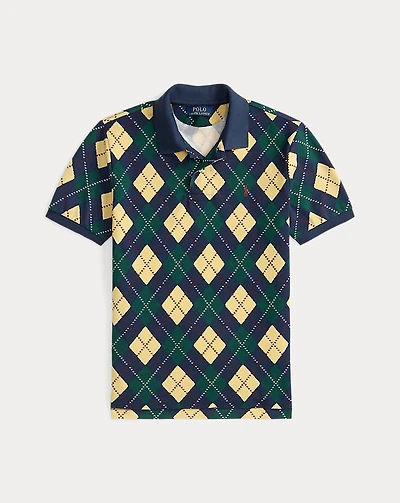 Argyle-Print Cotton Mesh Polo Shirt