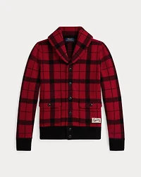 Plaid Wool Shawl-Collar Cardigan