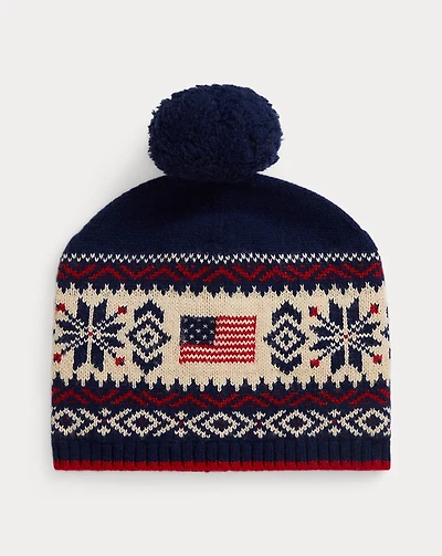 Flag Logo Wool-Cotton Pom-Pom Hat