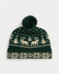 Reindeer Logo Cotton-Blend Pom-Pom Hat