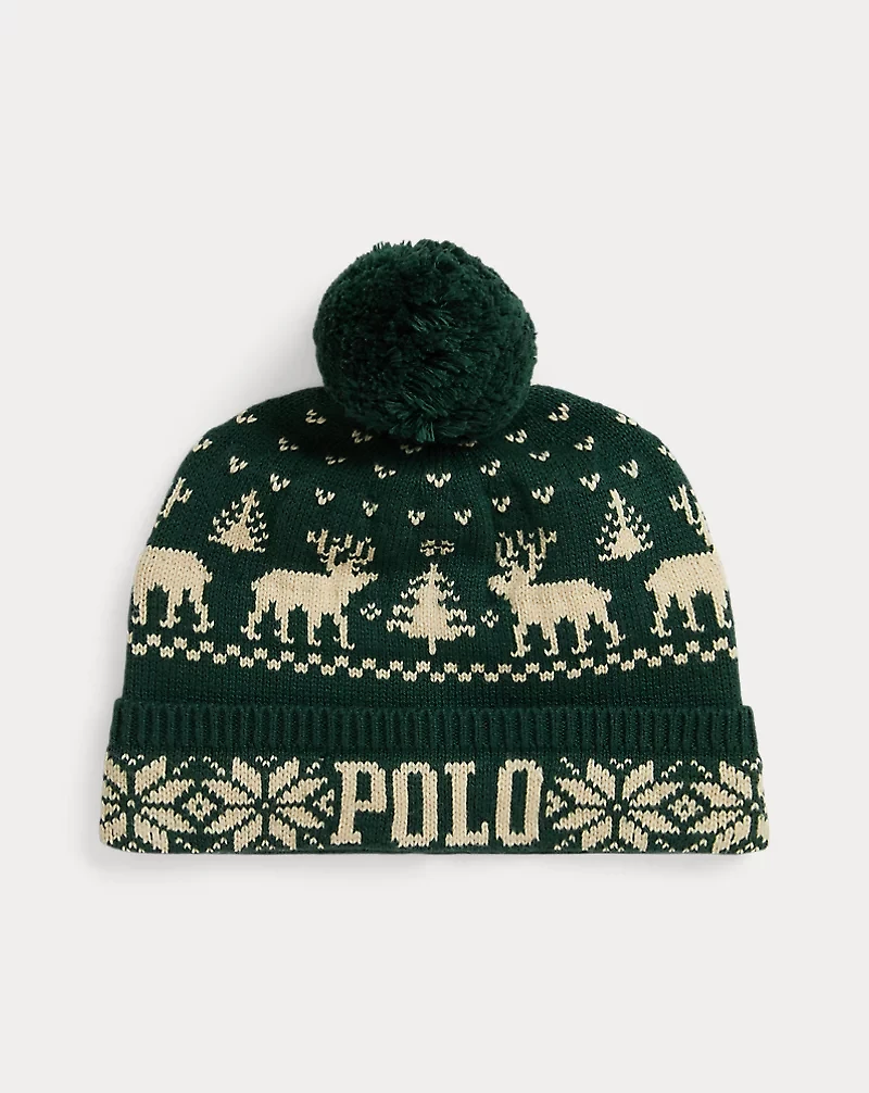 Reindeer Logo Cotton-Blend Pom-Pom Hat