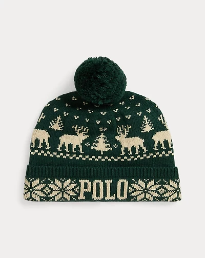 Reindeer Logo Cotton-Blend Pom-Pom Hat