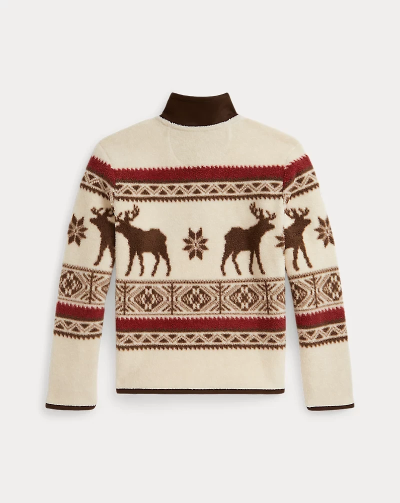 Elk-Print Teddy Fleece Pullover