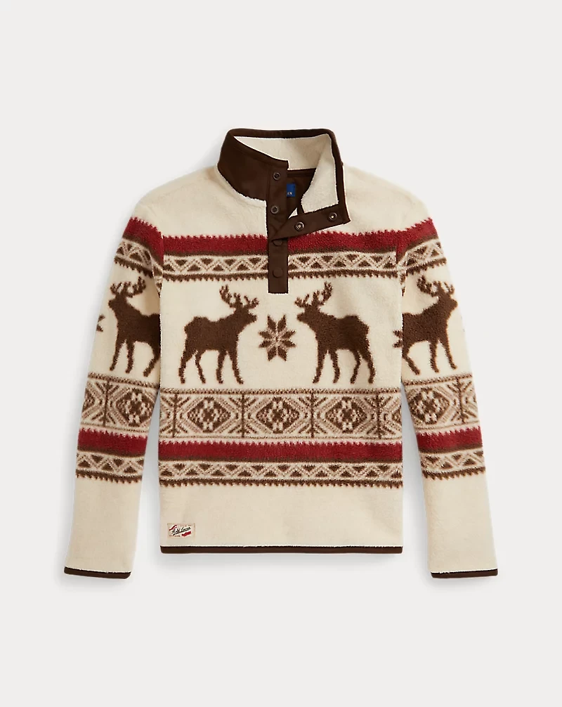 Elk-Print Teddy Fleece Pullover