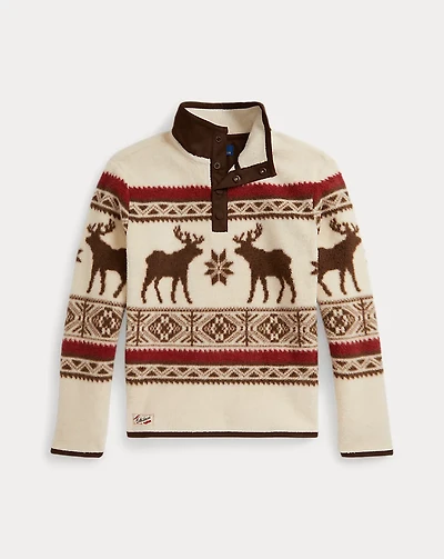 Elk-Print Teddy Fleece Pullover