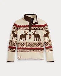 Elk-Print Teddy Fleece Pullover