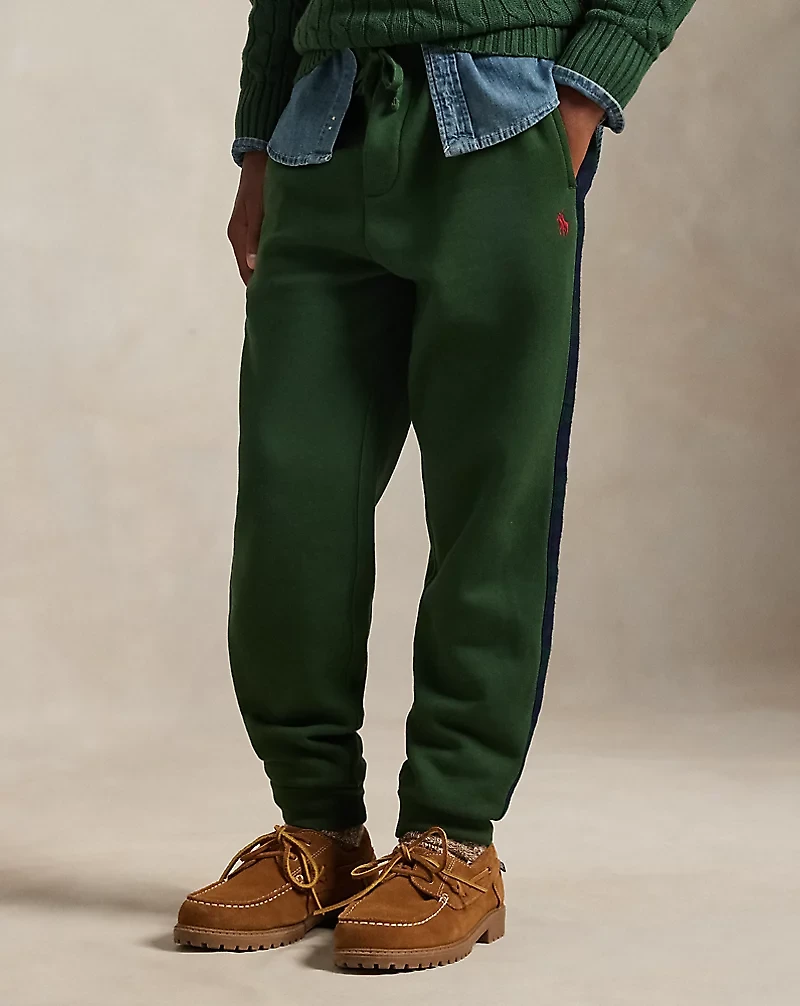 Plaid-Trim Fleece Jogger Pant