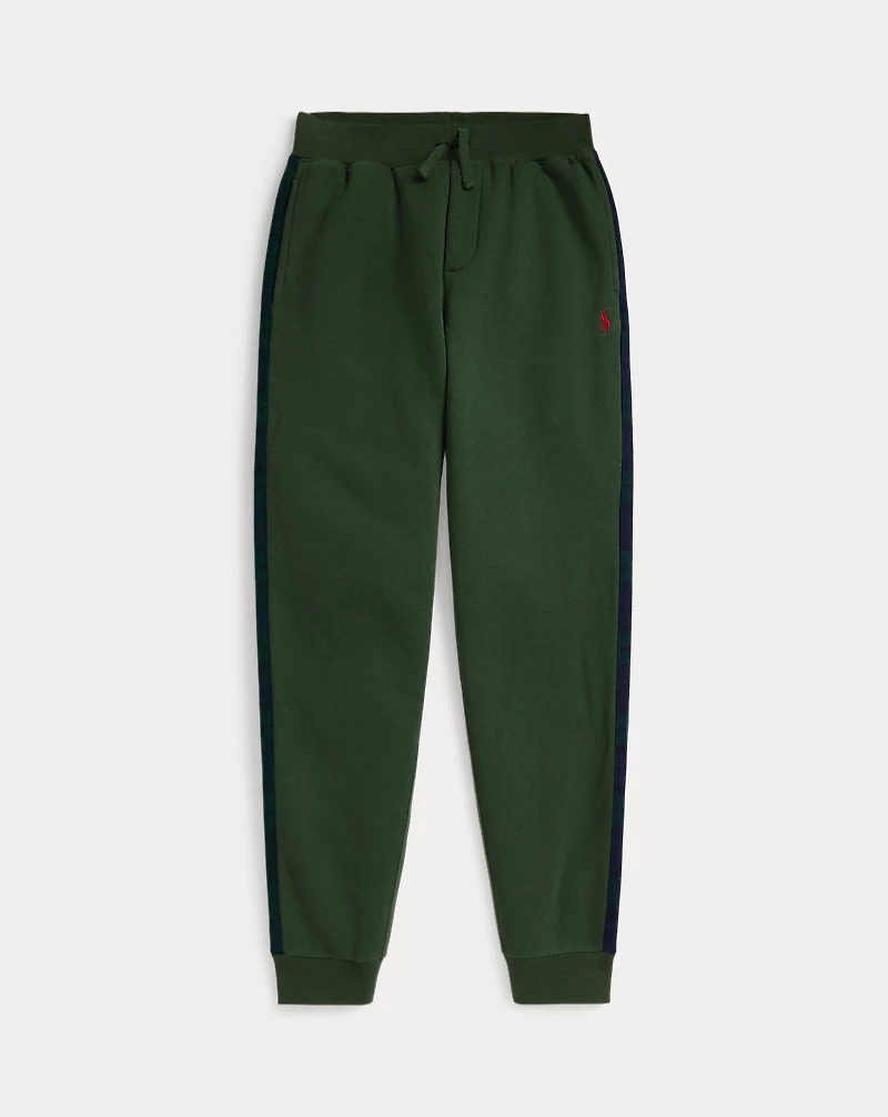 Plaid-Trim Fleece Jogger Pant