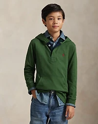 Plaid-Trim Hooded Rugby Shirt