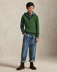 Plaid-Trim Hooded Rugby Shirt