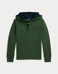 Plaid-Trim Hooded Rugby Shirt