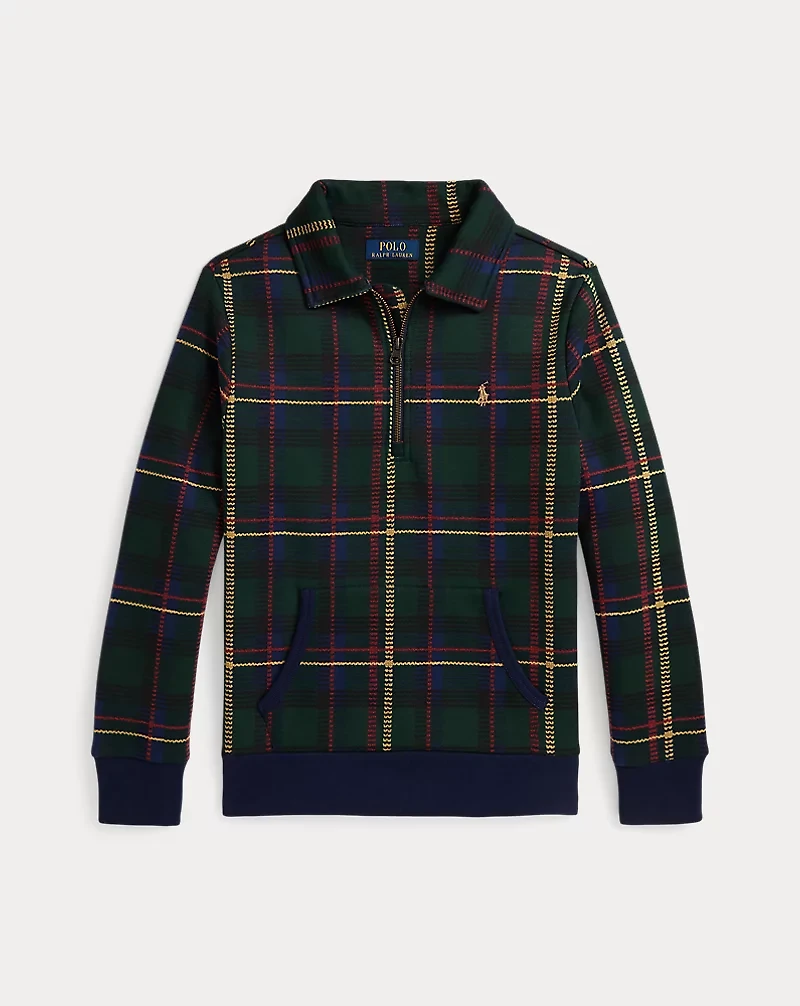Plaid Fleece Collared Sweatshirt
