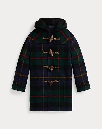 Plaid Wool Hooded Duffel Coat