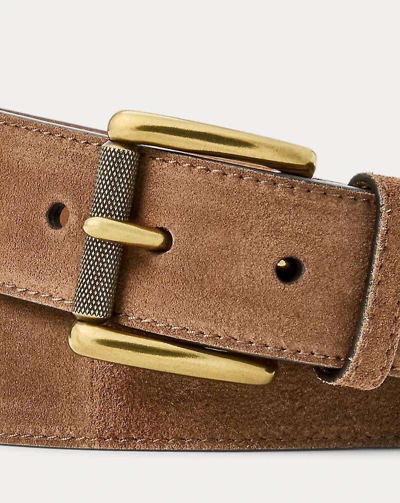 Calf-Suede Roller-Buckle Belt