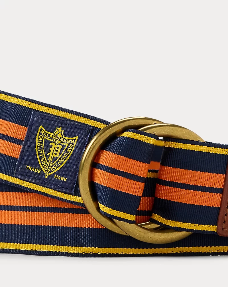 Leather-Trim Striped Belt