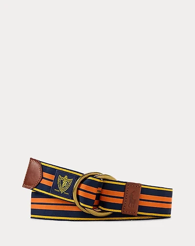 Leather-Trim Striped Belt