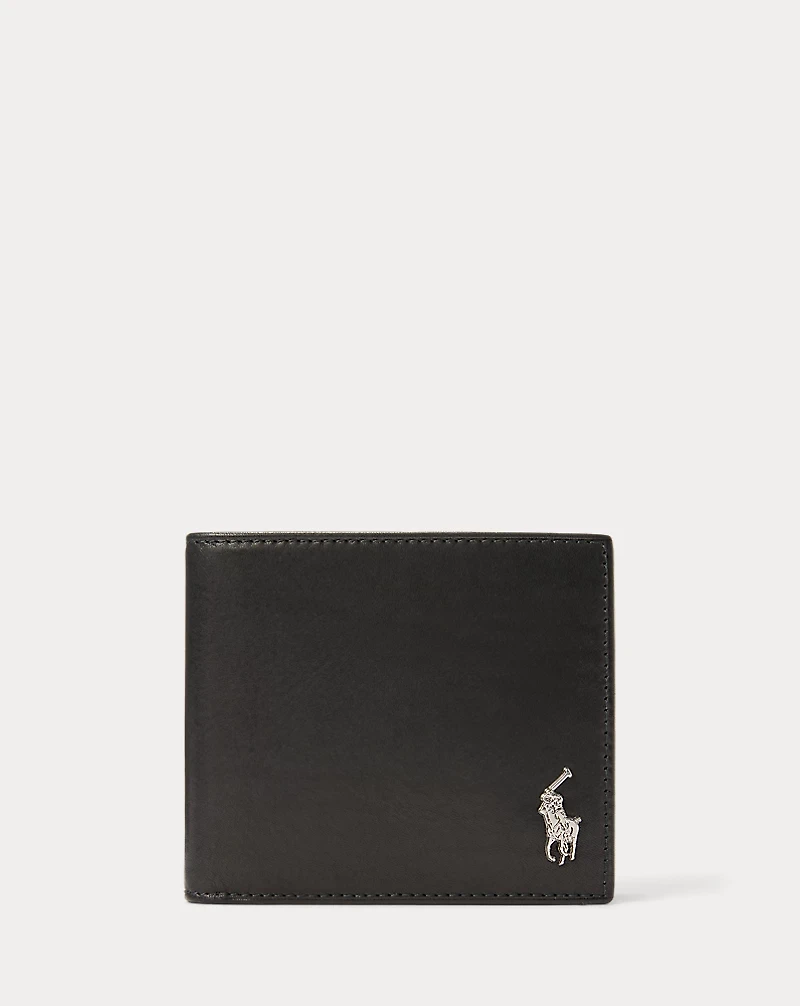 Pony-Plaque Leather Billfold Wallet