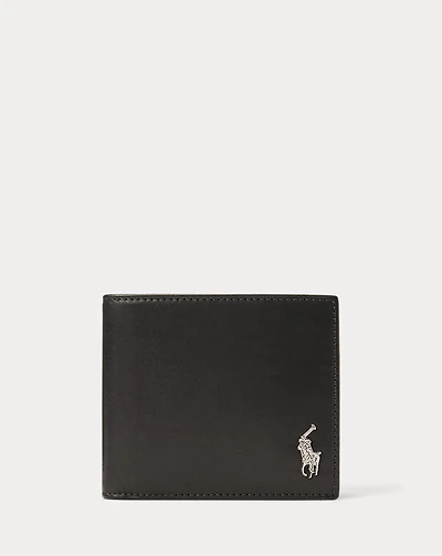 Pony-Plaque Leather Billfold Wallet