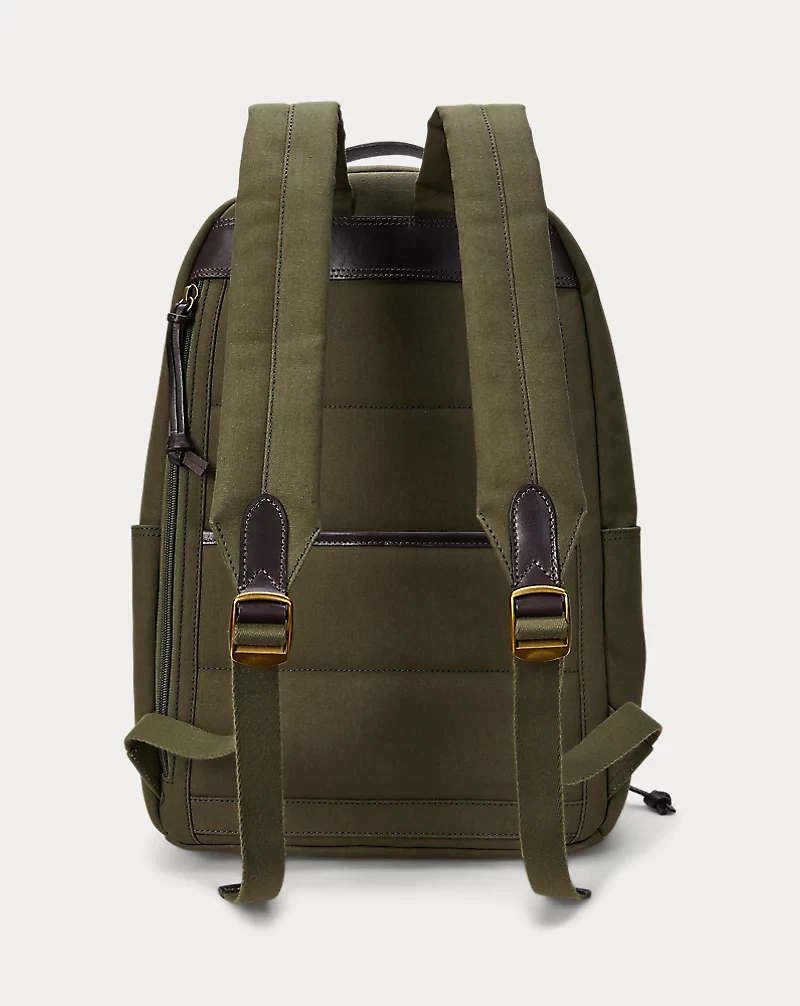 Leather-Trim Canvas Backpack