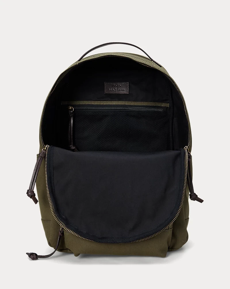Leather-Trim Canvas Backpack