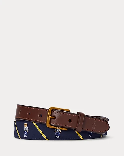 Polo Bear Leather-Trim Belt
