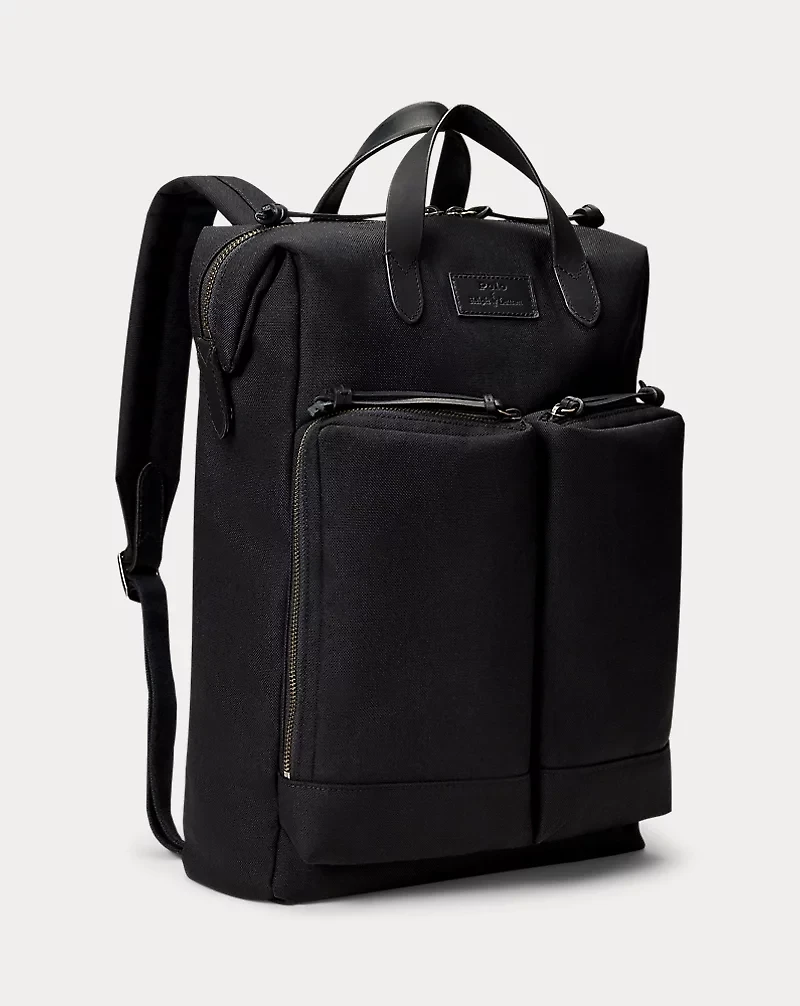 Leather-Trim Convertible Backpack-Tote