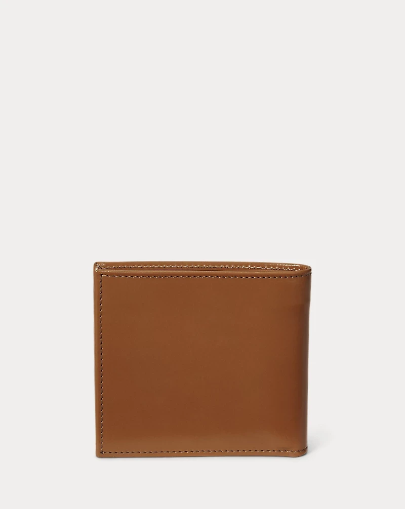 Metal-Plaque Leather Billfold Wallet