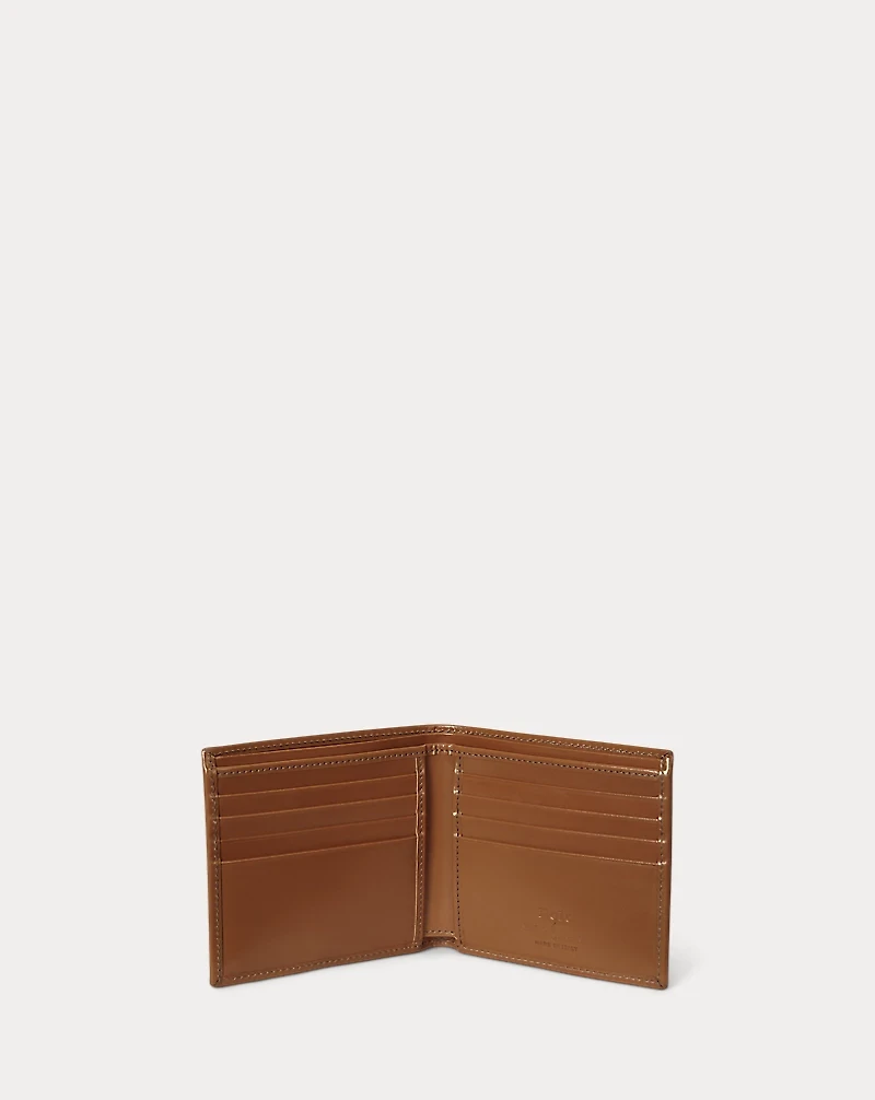 Metal-Plaque Leather Billfold Wallet