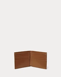 Metal-Plaque Leather Billfold Wallet