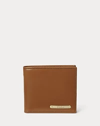 Metal-Plaque Leather Billfold Wallet