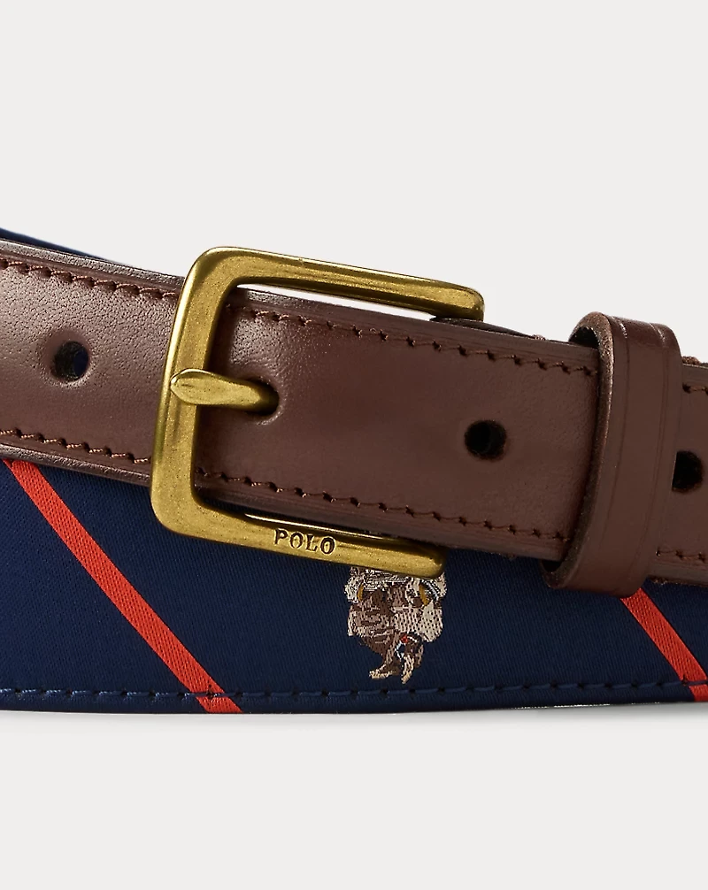 Polo Bear Leather-Trim Belt
