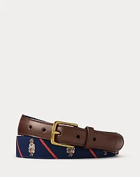 Polo Bear Leather-Trim Belt