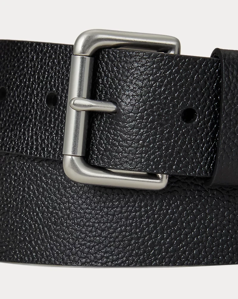 Pebbled Leather Roller-Buckle Belt