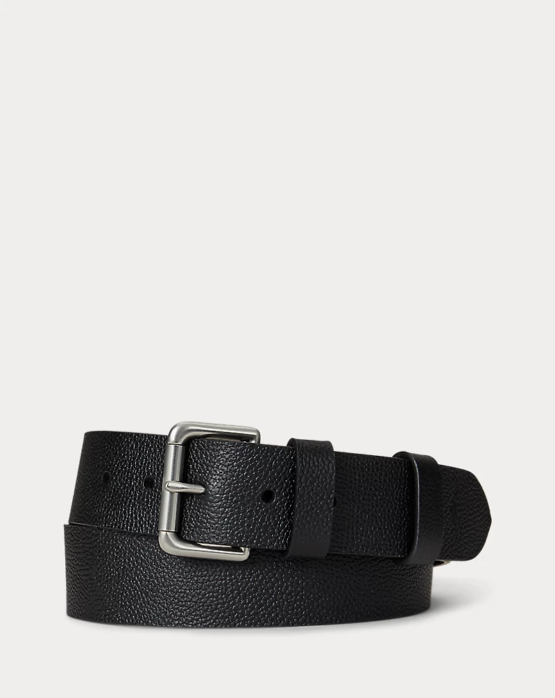Pebbled Leather Roller-Buckle Belt