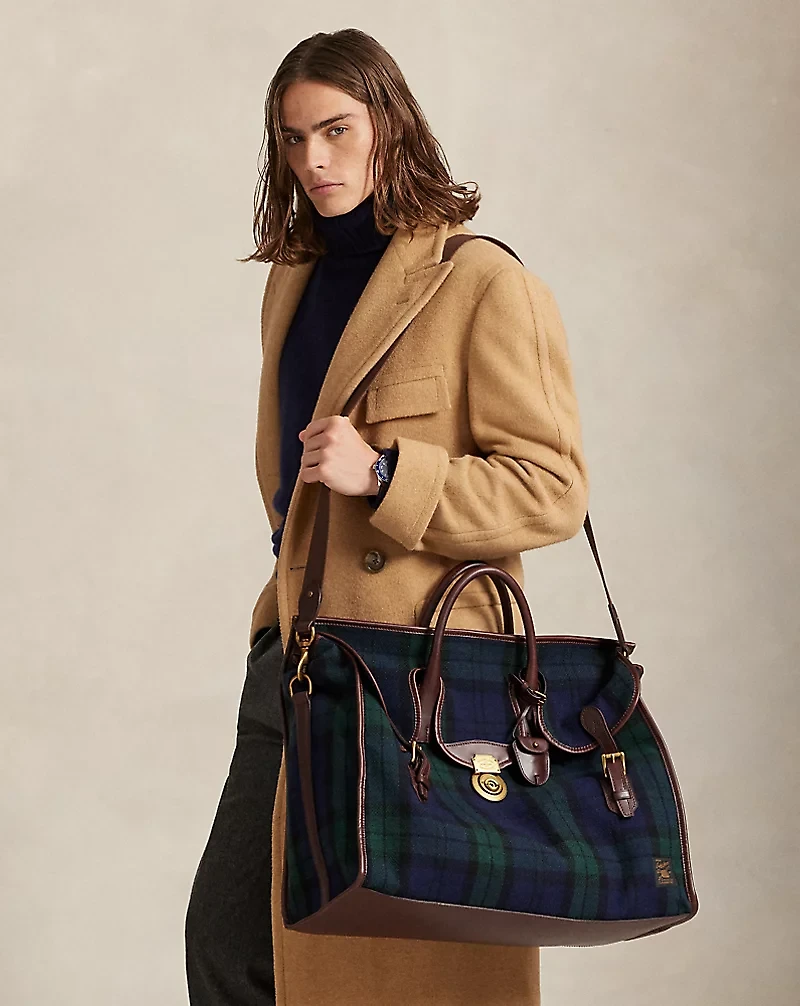 Plaid Tweed & Leather Weekender Bag