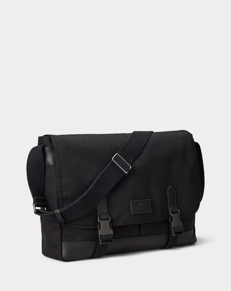 Leather-Trim Travel Messenger Bag