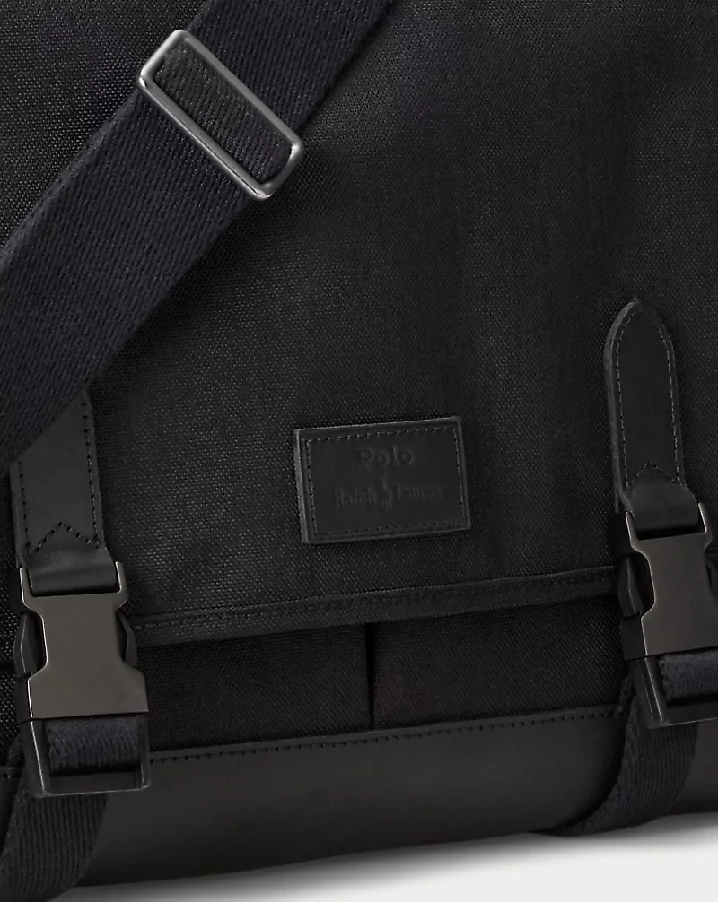 Leather-Trim Travel Messenger Bag