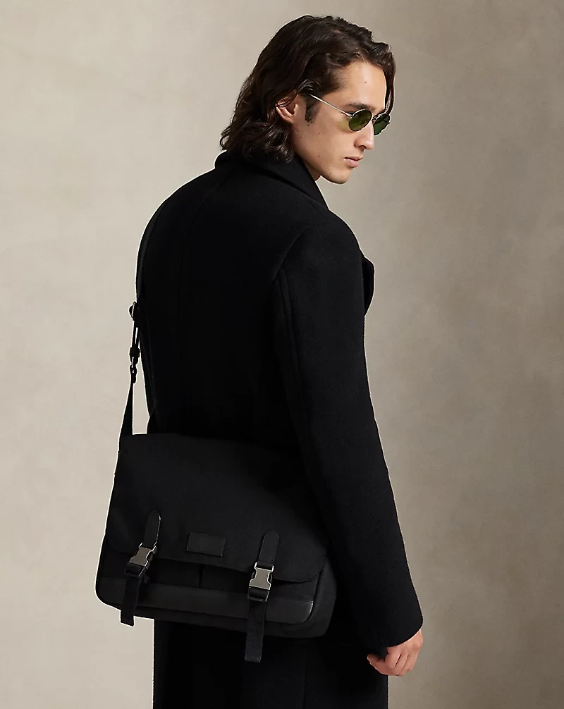 Leather-Trim Travel Messenger Bag