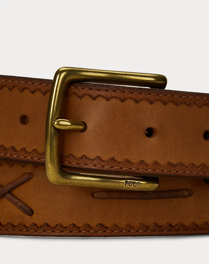 Lacing-Detail Leather Belt