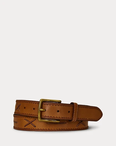 Lacing-Detail Leather Belt