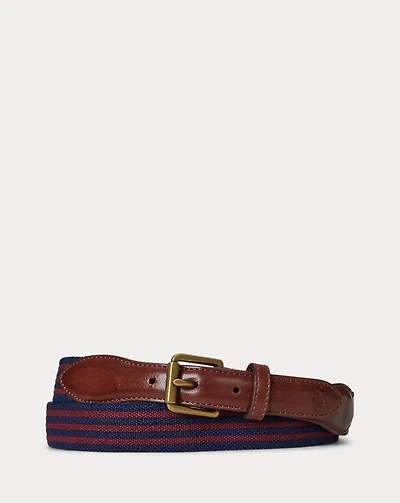 Leather-Trim Striped Belt