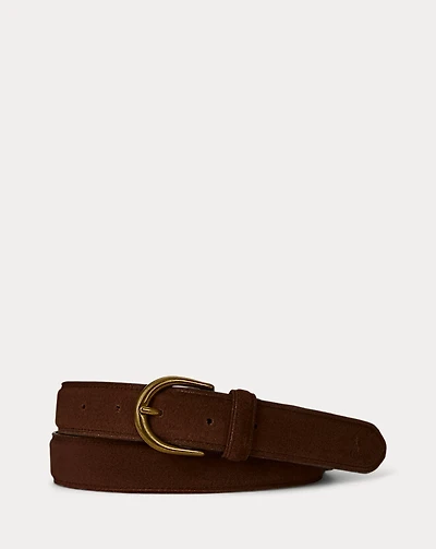 Brass-Buckle Suede Belt