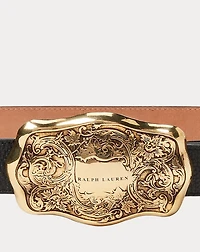 Tooled-Buckle Pebbled Calfskin Belt